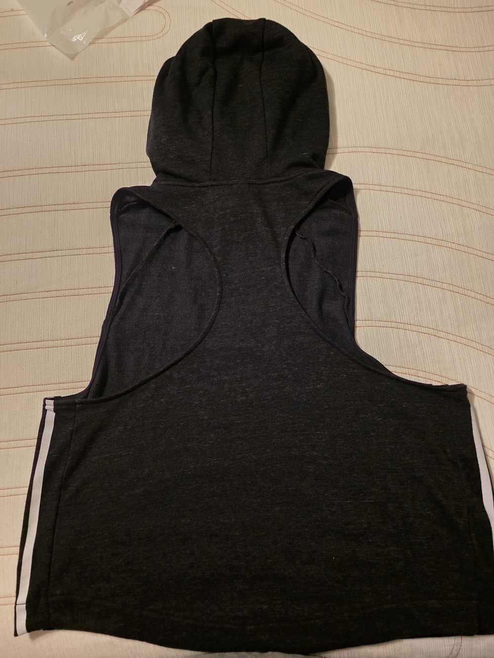 adidas Black Sleeveless Hooded Tank with White Stripes - Picture 2 of 2